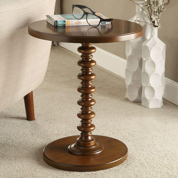 Acton 17" Wide Walnut Round Pedestal Wood Side Table | Walmart (US)