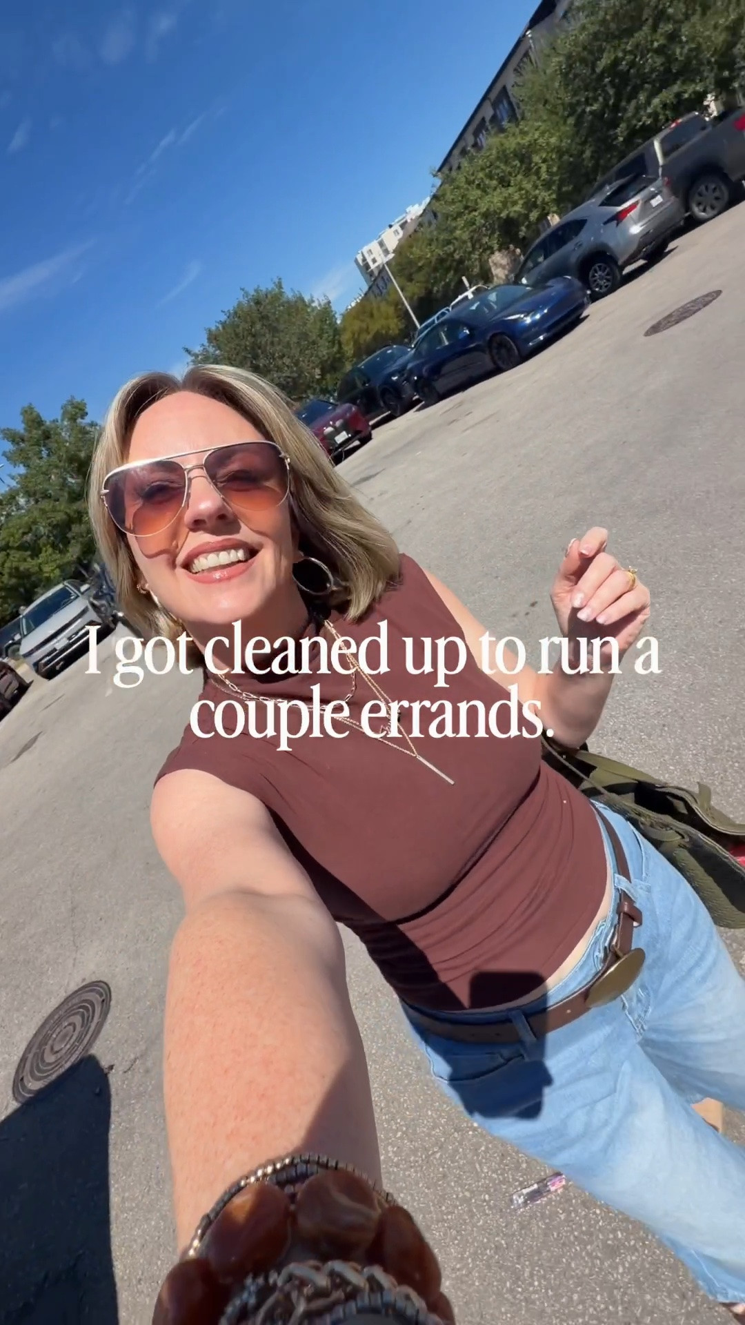 Small top from @Quince & large jorts + accessories @Walmart