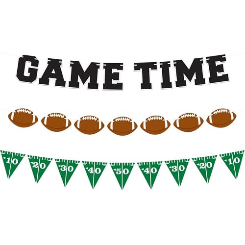 ArtCreativity Game Time Football Banner Decoration - Set of 3 - Customizable Football Theme Pennant Flags Banner for Superbowl Party Decorations, Super Bowl Football Wall Banner Party Supplies and Decor | Amazon (US)