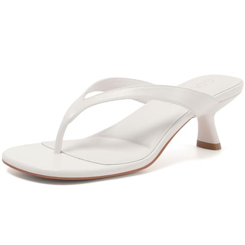 GOUPSKY White Kitten Heels for Women Round Open Toe Sandals Flip Flop Heels Summer Low Heeled Thong Sandals | Amazon (US)