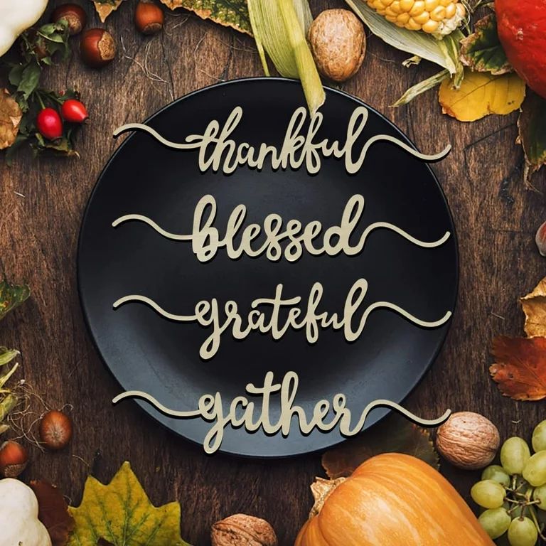 Thanksgiving Cutout Wood Table Place Card Thankful Grateful Blessed Gather Wood Word Table Decora... | Walmart (US)