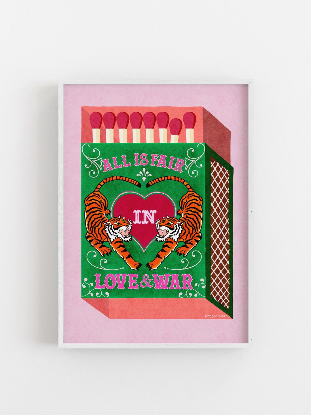 Retro Wall Art | All Is Fair In Love And War Matchbox | Tiger Art | Green | Printable | Etsy (US)