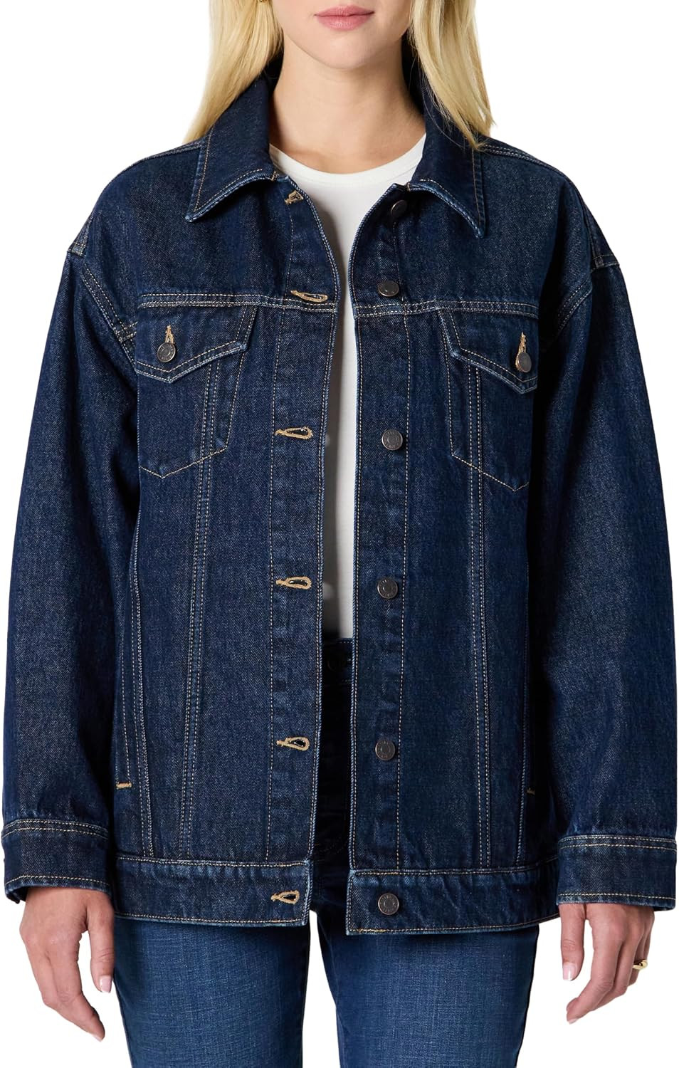 Amazon Essentials Women's Oversized-Fit Rigid Denim Trucker Jacket | Amazon (US)