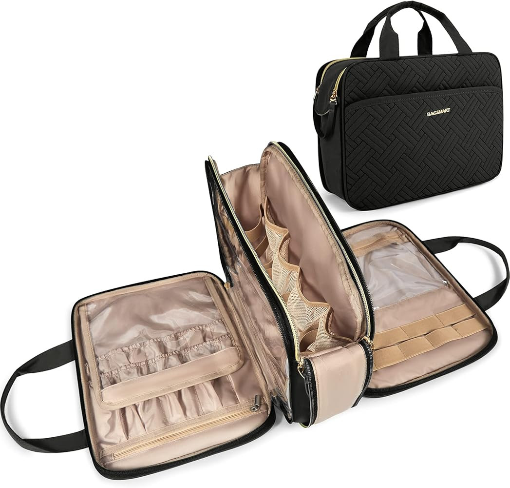BAGSMART Large Toiletry Bag, Travel Makeup Organizer, Water-resistant Makeup Cosmetic Bag Door Ro... | Amazon (US)