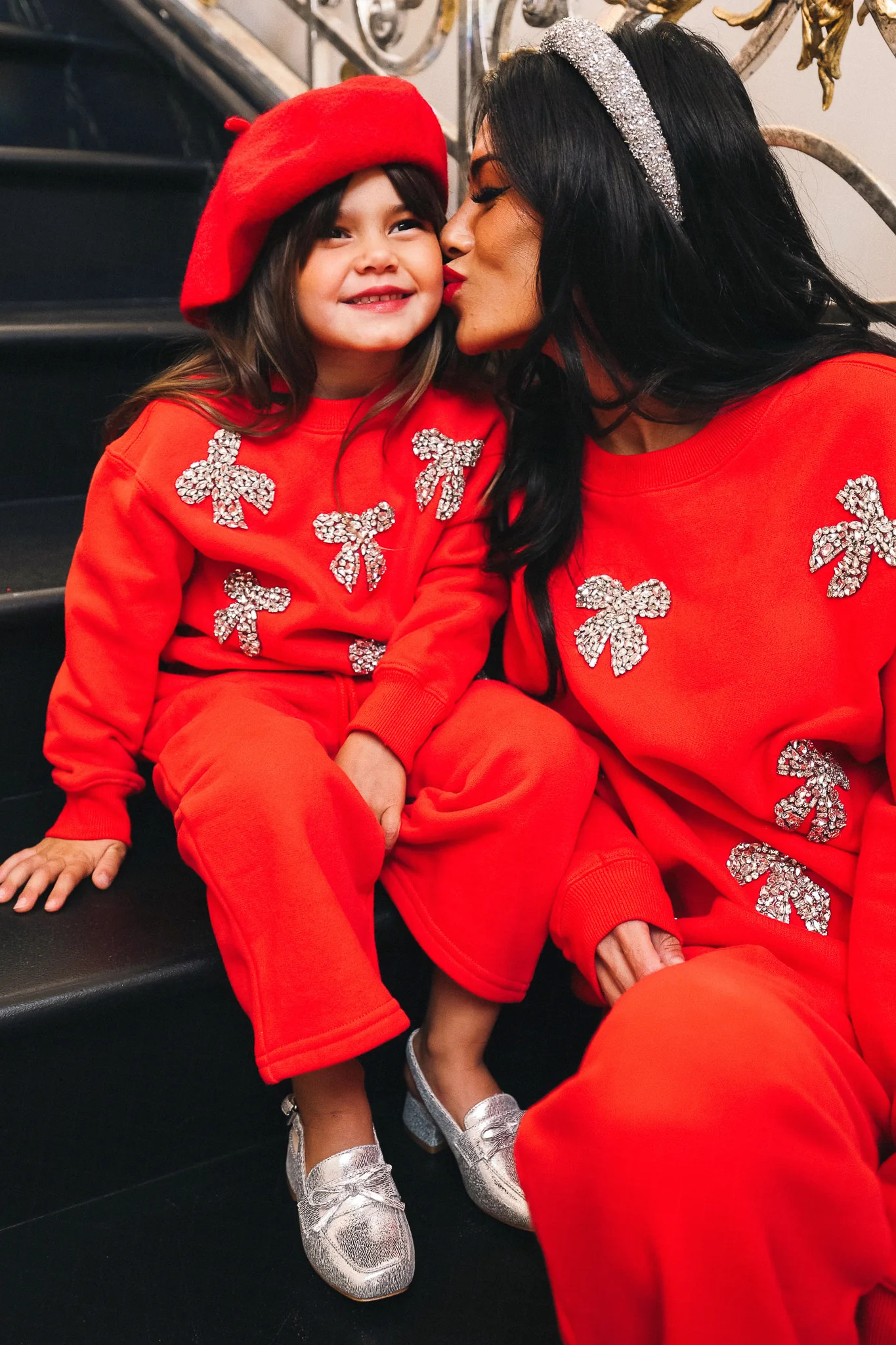 Mini Ivy Jewel Bow Sweatshirt in Red | Ivy City Co