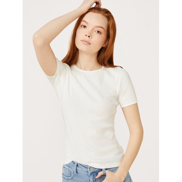 Free Assembly Women's Ribbed Crewneck Tee with Short Sleeves | Walmart (US)