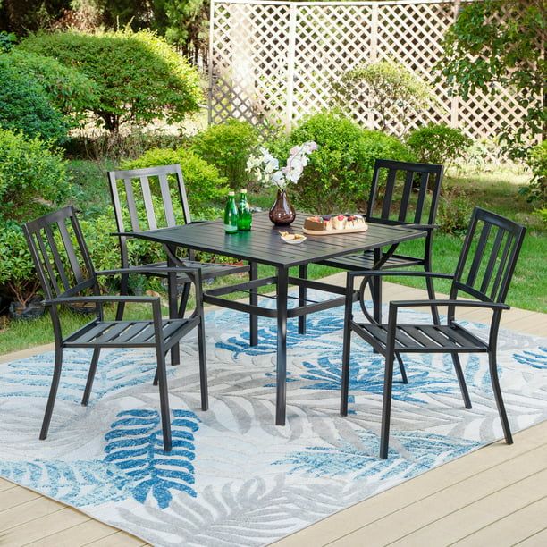 Sophia & William 5 Peices Patio Outdoor Dining Set Metal Furniture Table and Stackable Chairs Set | Walmart (US)