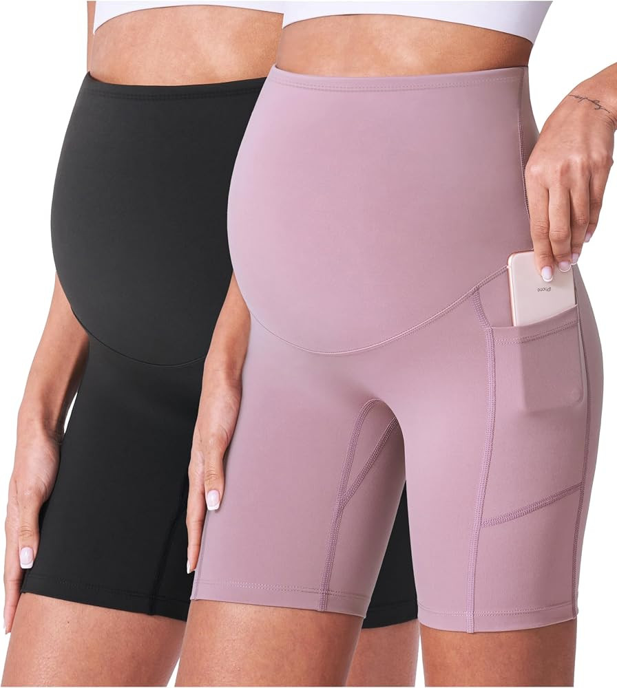 POSHDIVAH Women's Maternity Shorts Over The Belly Biker Yoga Active Pregnancy Workout Short Pants... | Amazon (US)