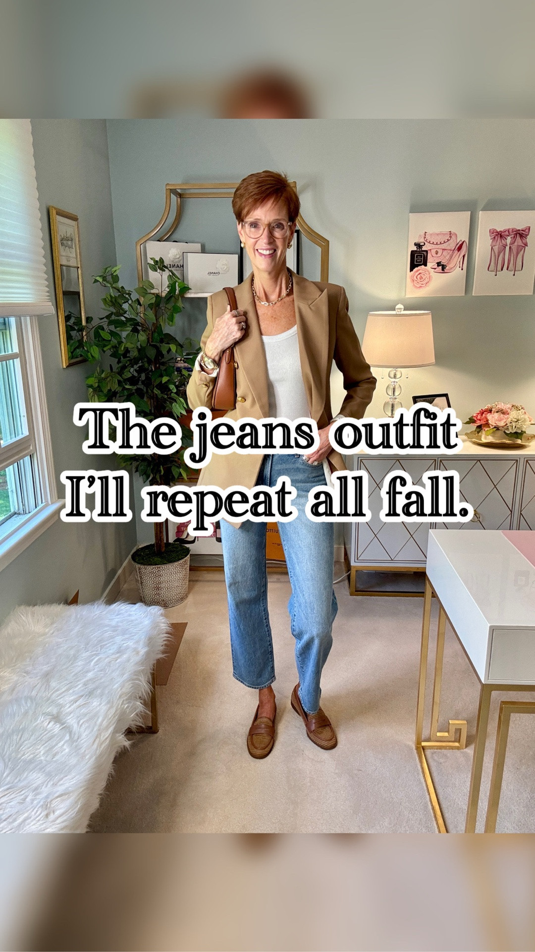 Some outfits earn a permanent spot in the fall rotation.

Medium-wash straight-leg jeans + a white tee are the starting point. The camel blazer gives the outfit structure, and repeating brown through the belt, loafers and bag makes everything feel intentional without making it complicated.

This is exactly why I love straight-leg jeans for fall: they work with the classic pieces already hanging in your closet, but still give you plenty of room to change the shoes, jacket and accessories.

Save this fall jeans outfit formula for the next morning you don’t know what to wear.
And tell me: would you wear this with loafers, sneakers or ankle boots?

#ClassicStyle #FallDenim #StyleOver40 #EverydayOutfits

#LTKootd #LTKOver40 #LTKTall