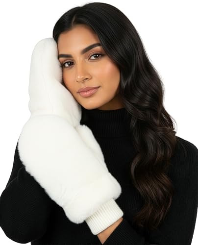 Funky Junque Women's White Faux Fur Mittens with Finger Flap, Warm Convertible Fingerless Gloves for Texting, Driving - Ivory | Amazon (US)