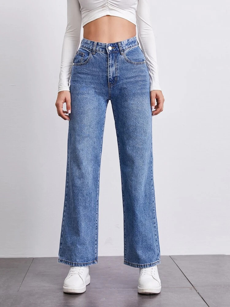 Eenkleurig Dames jeans Knoop Zak Rits | SHEIN