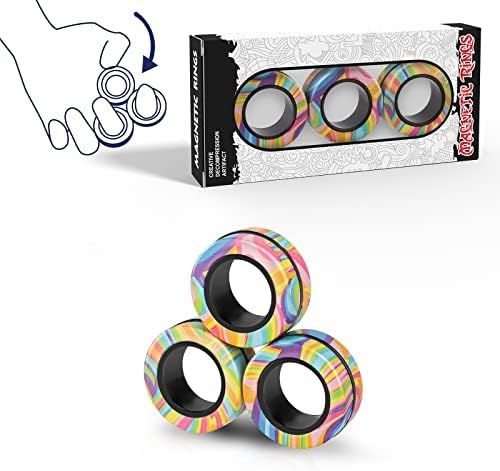 Magnetic Rings Fidget Toy Set, Idea ADHD Fidget Toys, Adult Fidget Magnets Spinner Rings for Anxi... | Amazon (US)