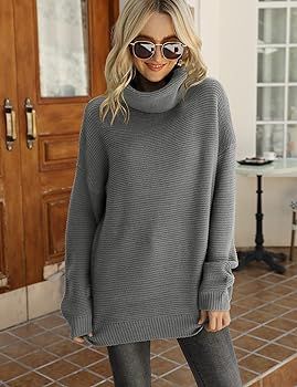 CHERFLY Womens Turtleneck Sweater Long Sleeve Knit Pullover Chunky Tops (Grey,Small) at Amazon Wo... | Amazon (US)