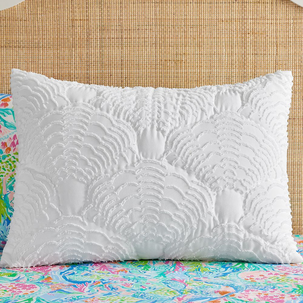 Lilly Pulitzer Tropical Shell Clipped Jacquard Quilt, Standard Sham, White | Pottery Barn Teen