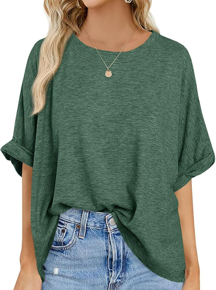 Langwyqu Womens Oversized Tshirts Casual Summer Tops Short Sleeve Loose Fit Tunic T Shirts | Amazon (US)