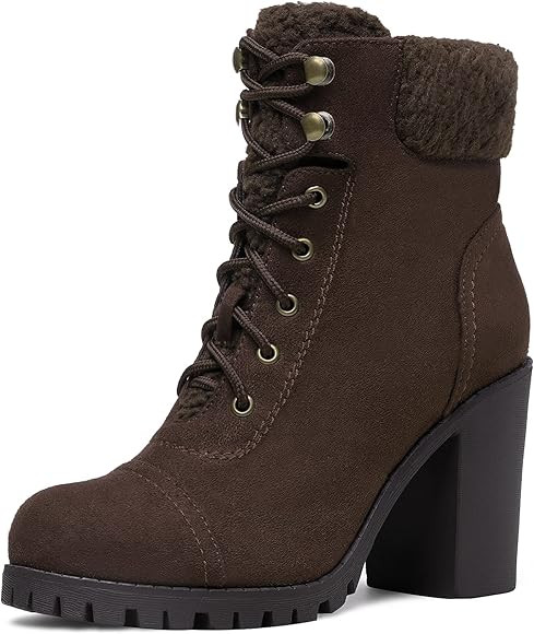 DREAM PAIRS Women’s Lace up Boots Chunky High Heel Ankle Booties Shoes | Amazon (US)