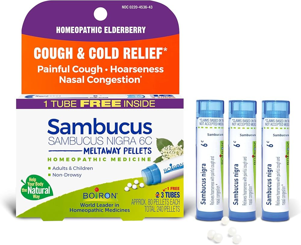 Boiron Sambucus Nigra 6c Homeopathic Medicine for Cough and Cold Relief - 3 Count (240 Pellets) | Amazon (US)
