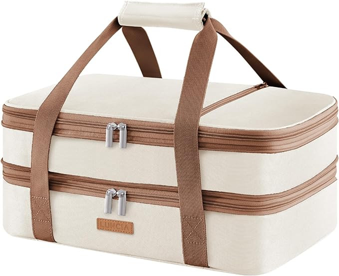 Double Decker Insulated Casserole Carrier for Hot or Cold Food, Lasagna Lugger Tote for Potluck P... | Amazon (US)