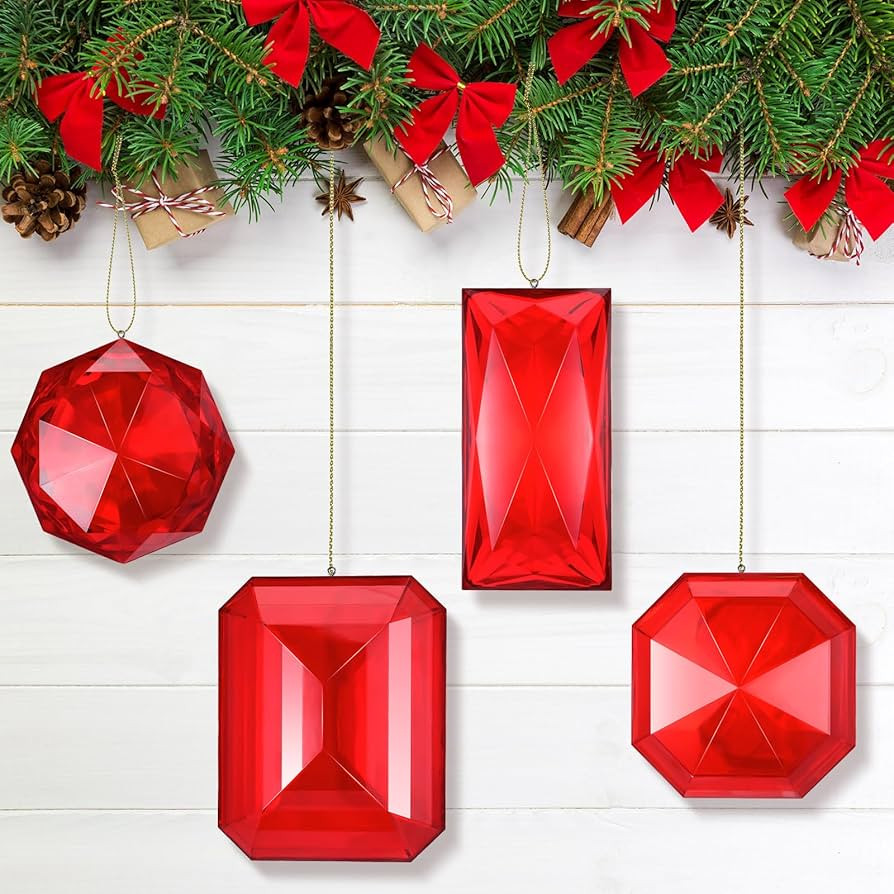 4 Pack Jewel Christmas Ornaments 3.9"- 6.2" Xmas Tree Hanging Ornaments Acrylic Rectangle Jewel H... | Amazon (US)