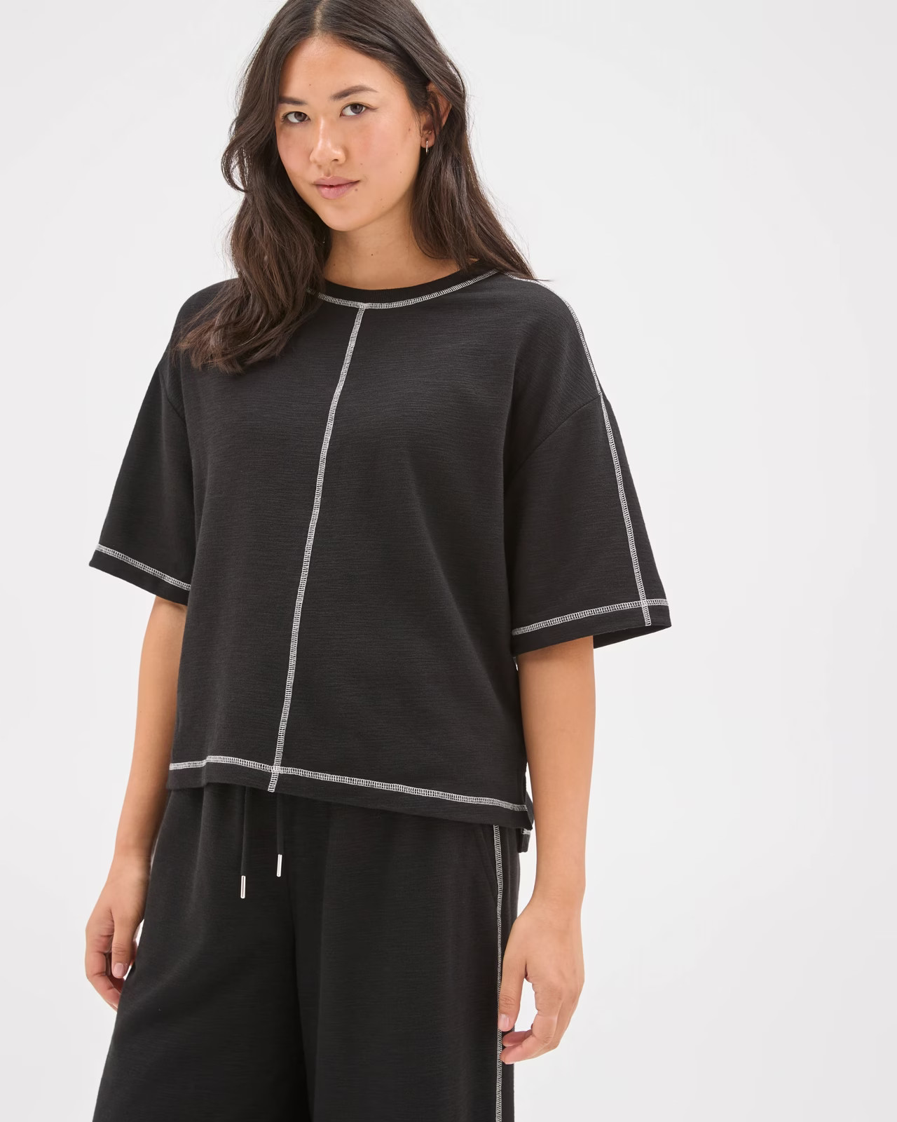 Textured T-Shirt with Contrast Seams - Black | Target AU