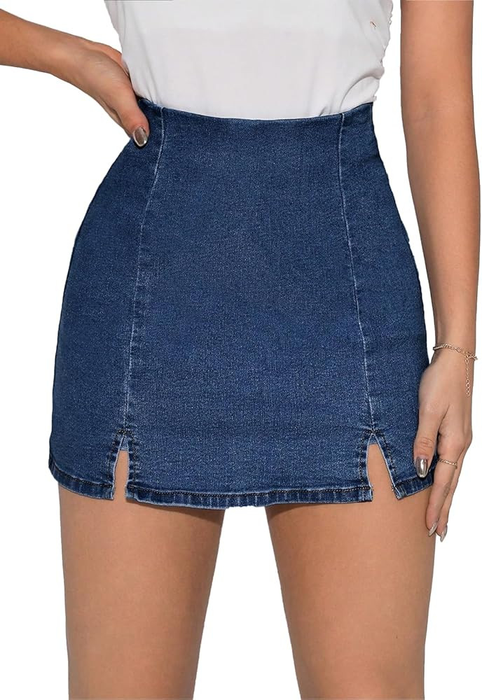 Skorts Skirts for Women High Waisted Denim Mini Jean Skirt Shorts Side Slit Jean Dress | Amazon (US)