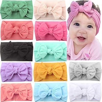CELLOT 12 Colors Super Stretchy Soft Knot Baby Girl Headbands with Hair Bows Head Wrap For Newbor... | Amazon (US)
