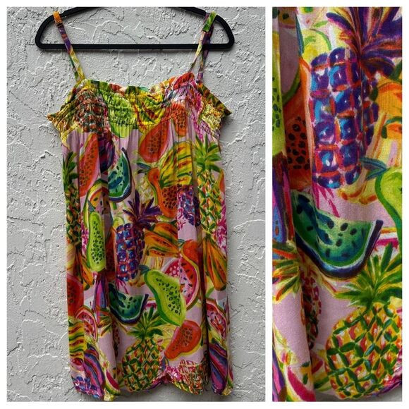 TRUE DESTINATIONS Dress Women Medium Tropical Fruits Sundress Vacation Resort | Poshmark