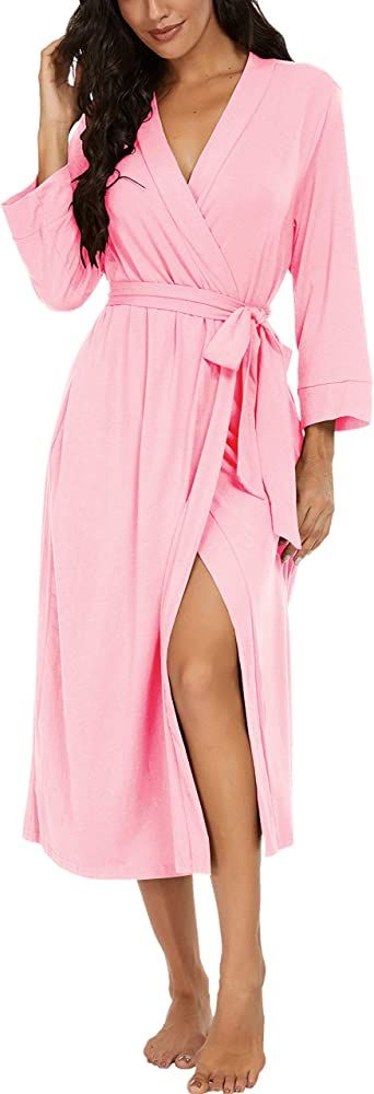 VINTATRE Women Kimono Robes Long Knit Bathrobe Lightweight Soft Knit Sleepwear V-neck Casual Ladies  | Amazon (US)