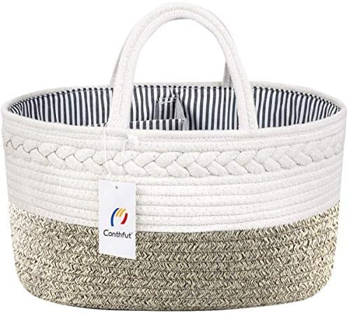 Conthfut Baby Diaper Caddy Organizer 100% Cotton Rope Nursery Storage Bin for Boys and Girls Larg... | Amazon (US)