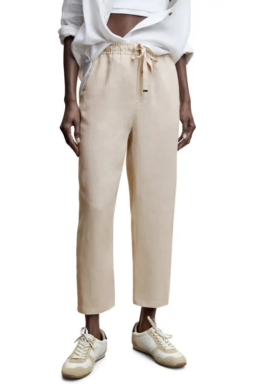 MANGO Drawstring Linen Pants in Light/Pastel Grey at Nordstrom, Size Small | Nordstrom