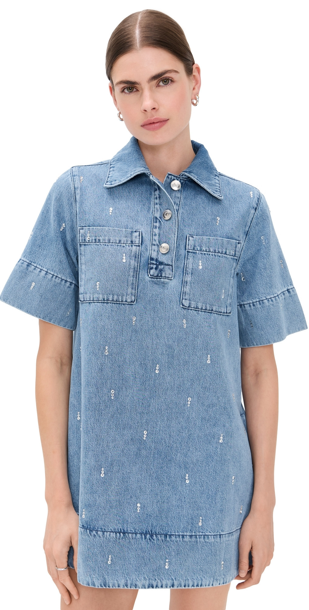 ALIGNE Grace Denim Diamante Dress Light Wash 14 | Shopbop