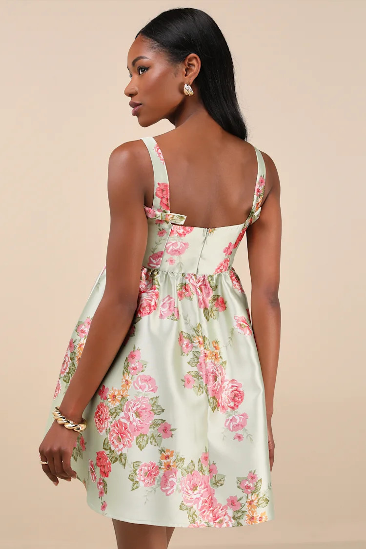 Unbelievably Lovely Sage Floral Babydoll Empire Waist Mini Dress | Lulus