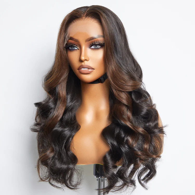 Classic and Chic Brown Highlights Loose Body Wave Glueless 5x5 Closure Lace Wig | Luvmehair
