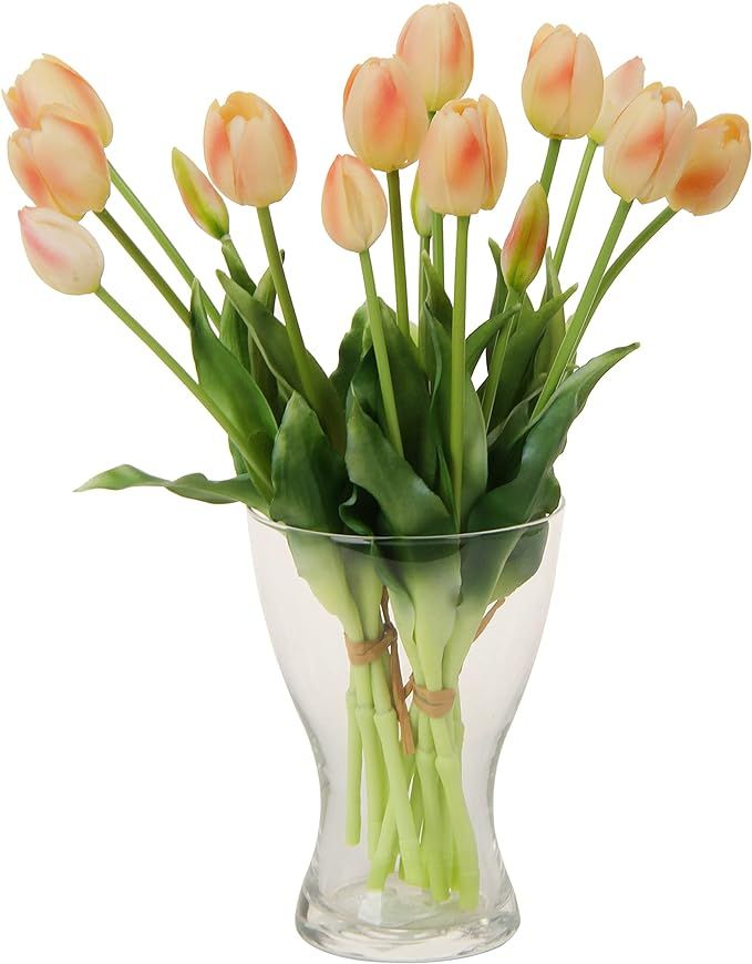 20pcs Artificial Tulip Flowers,16 Inch Real Touch Tulip Stems with Faux Leaves, Faux Tulips and B... | Amazon (US)