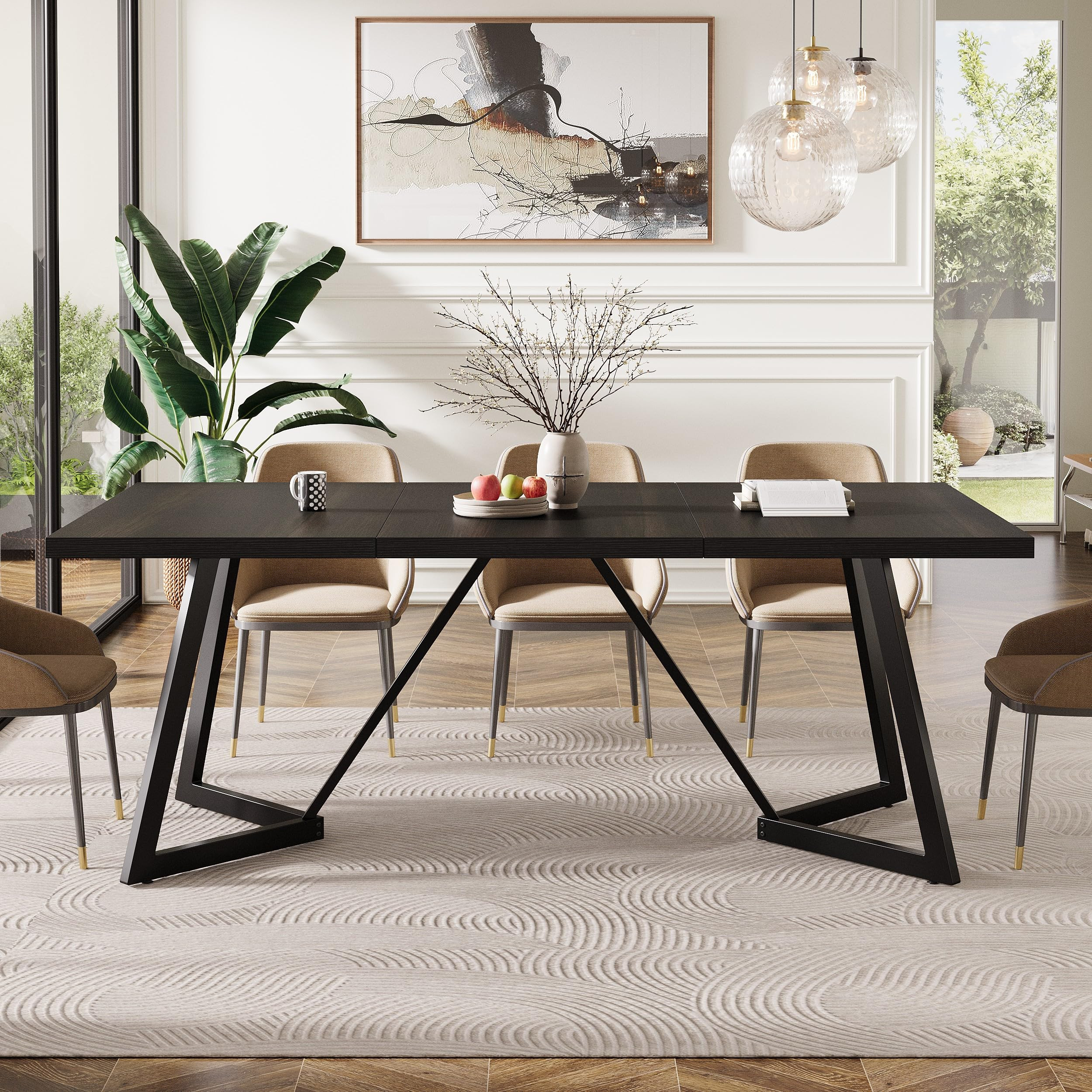 Amazon.com - Tribesigns 70.86-Inch Large Dining Table for 6-8, Modern Dining Room Table with Metal Frame, Rectangular Kitchen Dinner Table for Home Dining Room Family (Black) - Tables | Amazon (US)