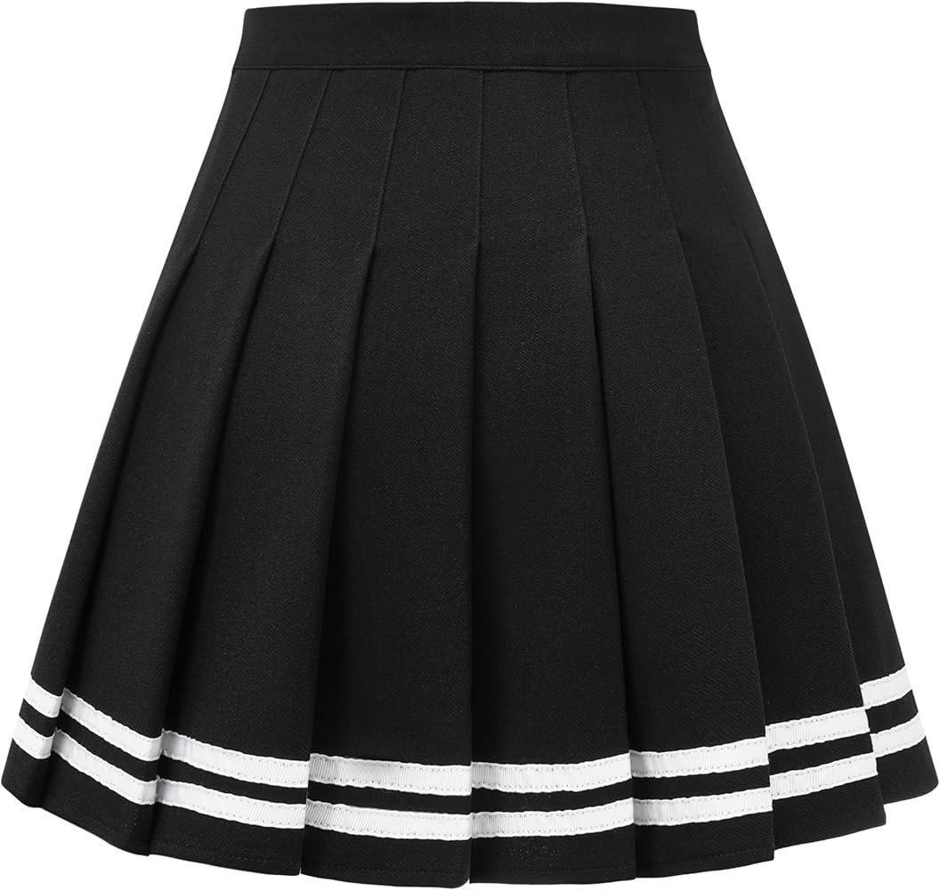 Womens Stretchy Pleated Mini Skirt Comfort High Waist Cheerleader School Uniform Skirt | Amazon (US)