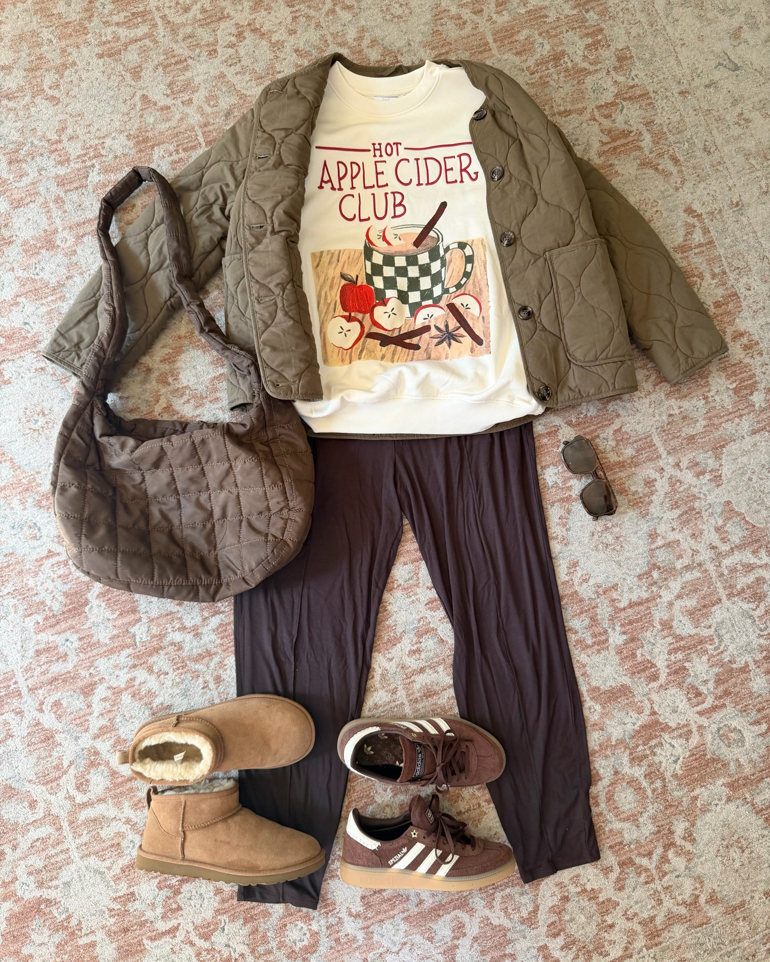 Fall outfit inspo 🍂 comfy and mom friendly! These pants are buttery soft and so stretchy! The color looks a bit different on camera I feel like, but they’re a chocolate brown color!

#ootdinspo #outfitideas #outfitinspo #falloutfits #womensadidasoutfit #adidasspezial #miniuggs #uggoutfit #fallfashion #comfyoutfit #fall2026

#LTKSeasonal #LTKmomlife #LTKootd