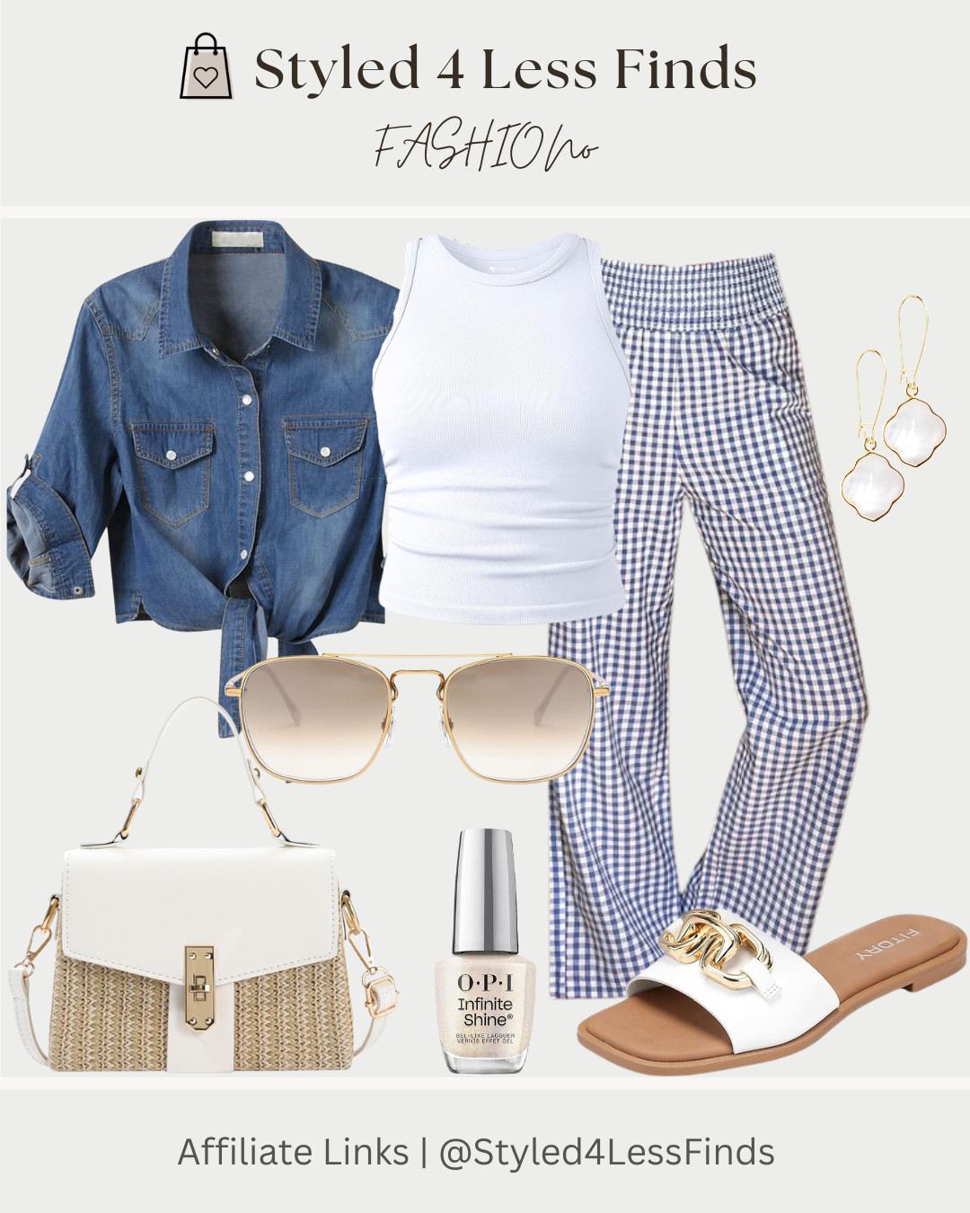 Easy, polished, and perfect for everyday ☁️🤍
This look is all about mixing classic pieces with a relaxed feel—light layers, soft neutrals, and a little texture to pull it all together.

Style tip: Pair a structured piece (like this denim button-up) with something more relaxed (gingham pants + slides) to keep the outfit balanced but effortless. Add gold accents for that elevated finish ✨ 

 #LTKcanada #LTKover50style #LTKstyletip