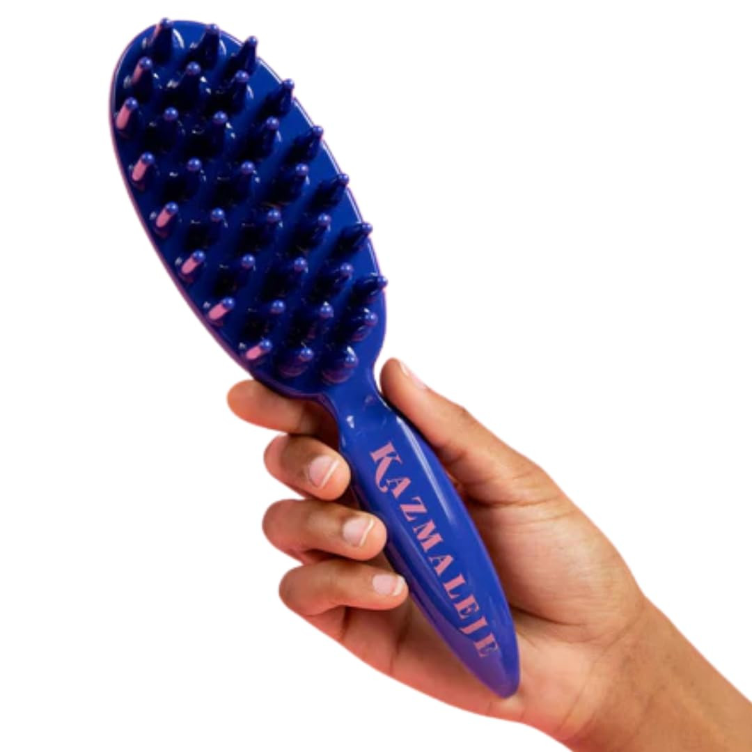 KAZMALEJE Paddle Comb for Detangling Curly, Coily, Kinky Hair | Reduces Breakage & Frizz| Works Dry or Wet | Kid-Friendly | Staggered Wide Tooth Finger-Like Paddle Brush | Blue | Amazon (US)