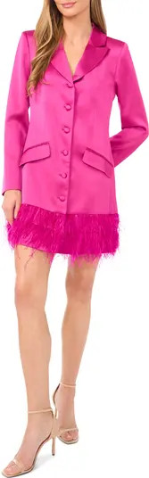 Feather Hem Long Sleeve Satin Blazer Minidress | Nordstrom