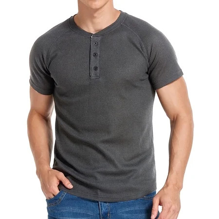 Lu s Chic Men s Short Sleeve Henley Solid Waffle Knit Tees Casual Summer Lightweight Quick Dry Gym S | Walmart (US)