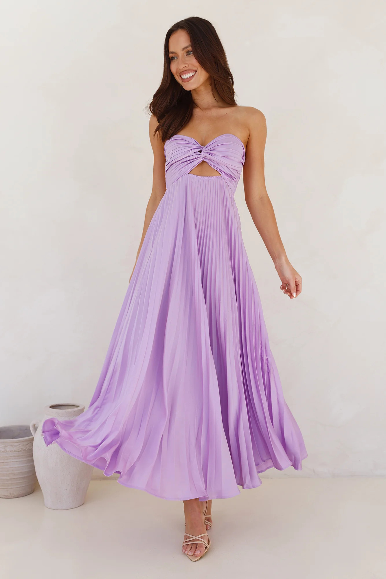 Frosted Berry Strapless Pleated Maxi Dress Lilac | Hello Molly (US)