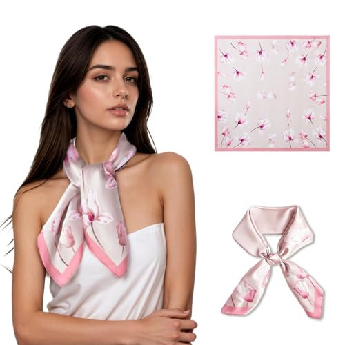 Seawhisper Pink Silk Neck Scarf for Women Satin Head Hair Floral Scarf Purse Scarves Headscarf Bandanas Fashion Lightweight Vintage | Amazon (US)