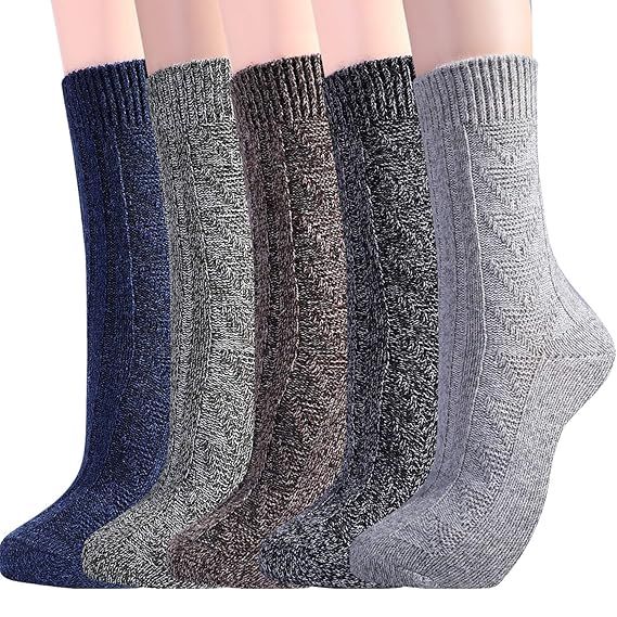 Jeasona Womens Wool Socks Warm Winter Vintage Knit Boot Crew Socks Gifts | Amazon (US)
