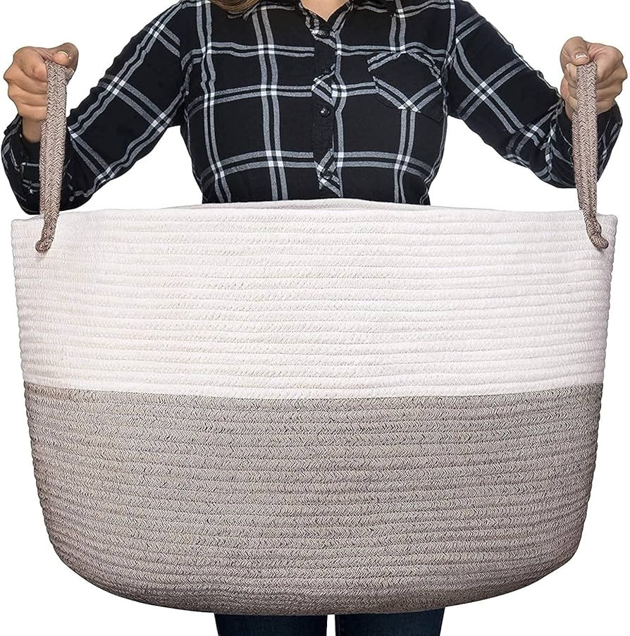 Luxury Little XXXL Nursery Storage Basket, 22 x 22 x 14 inches - 100% Cotton Rope Basket with Han... | Amazon (US)