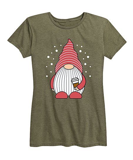 Burnt Olive Christmas Gnome Holding Coffee Relaxed-Fit Tee - Women | Zulily