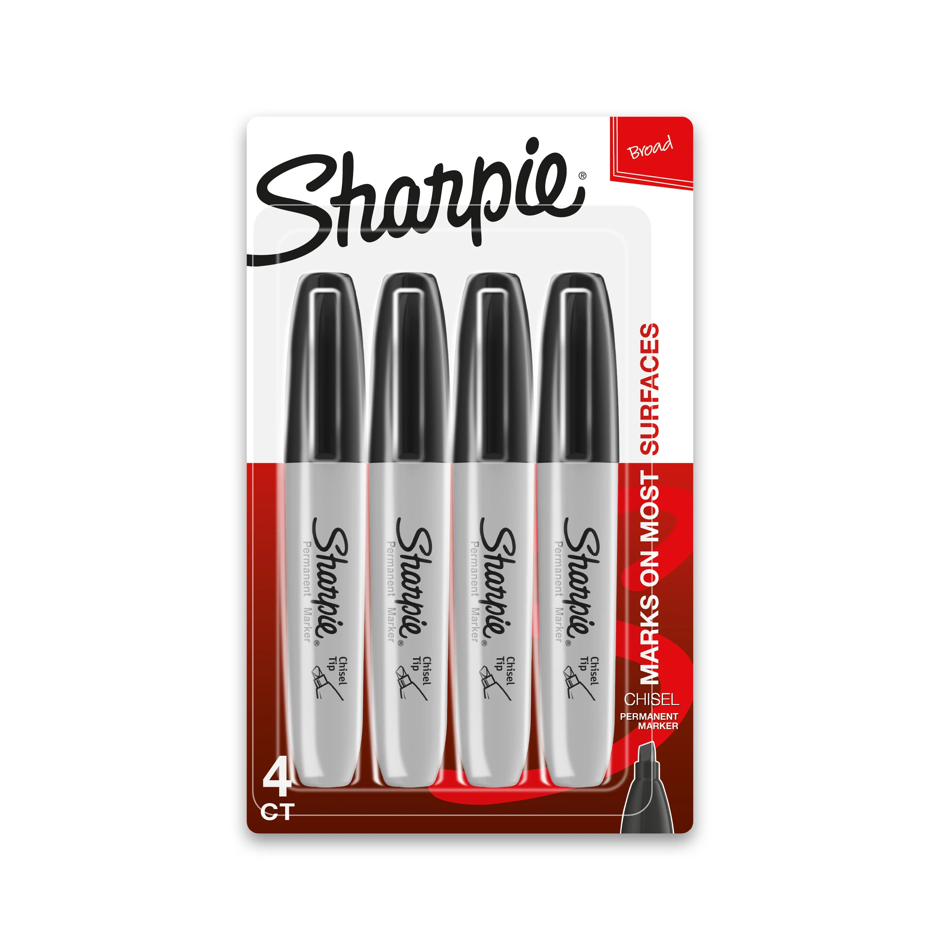 Sharpie Permanent Markers, Chisel Tip, Black, 4 Count - Walmart.com | Walmart (US)