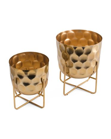 2pc Hammered Metal Indoor Planters With Stands | TJ Maxx