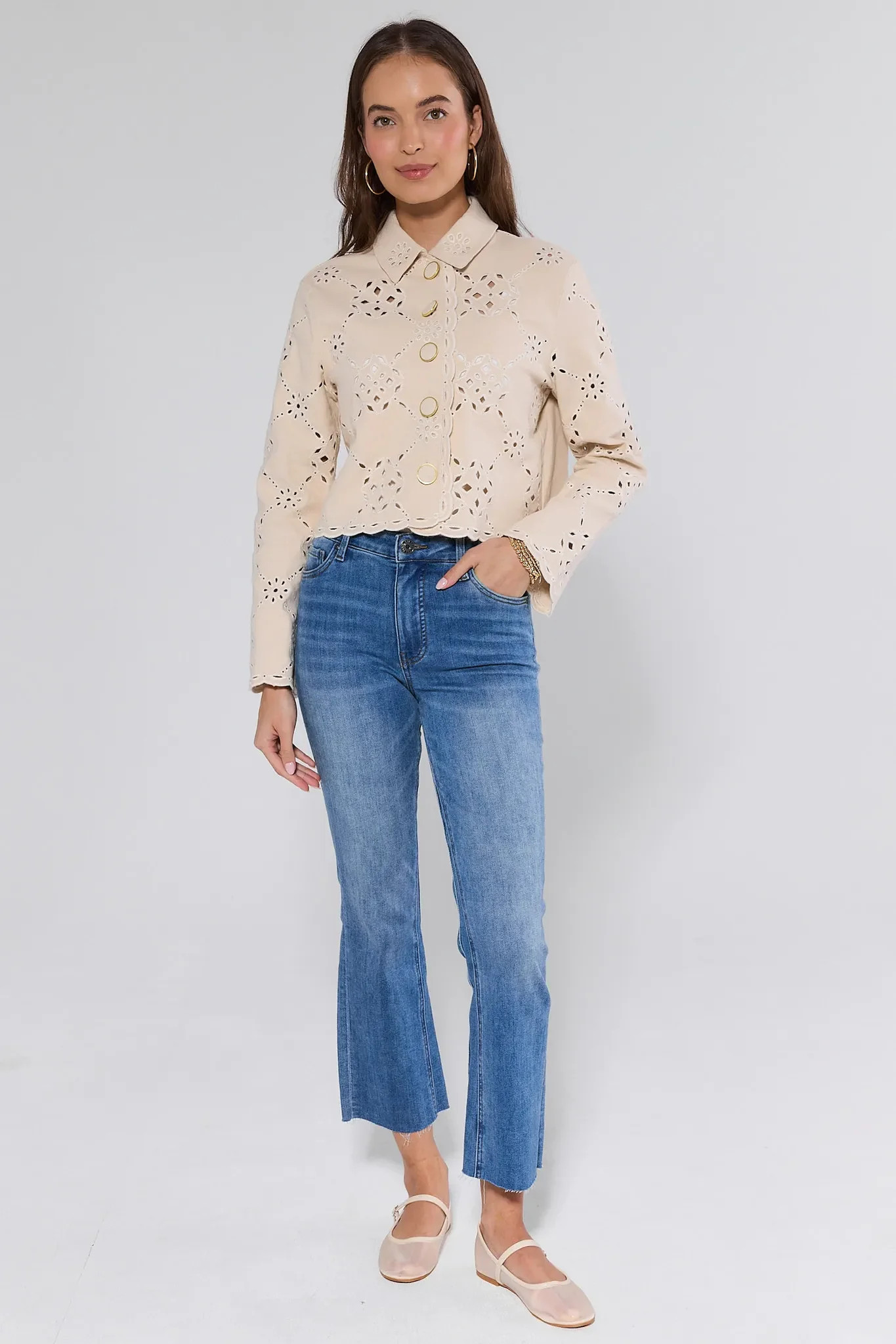 Gina Beige Eyelet Jacket | Avara
