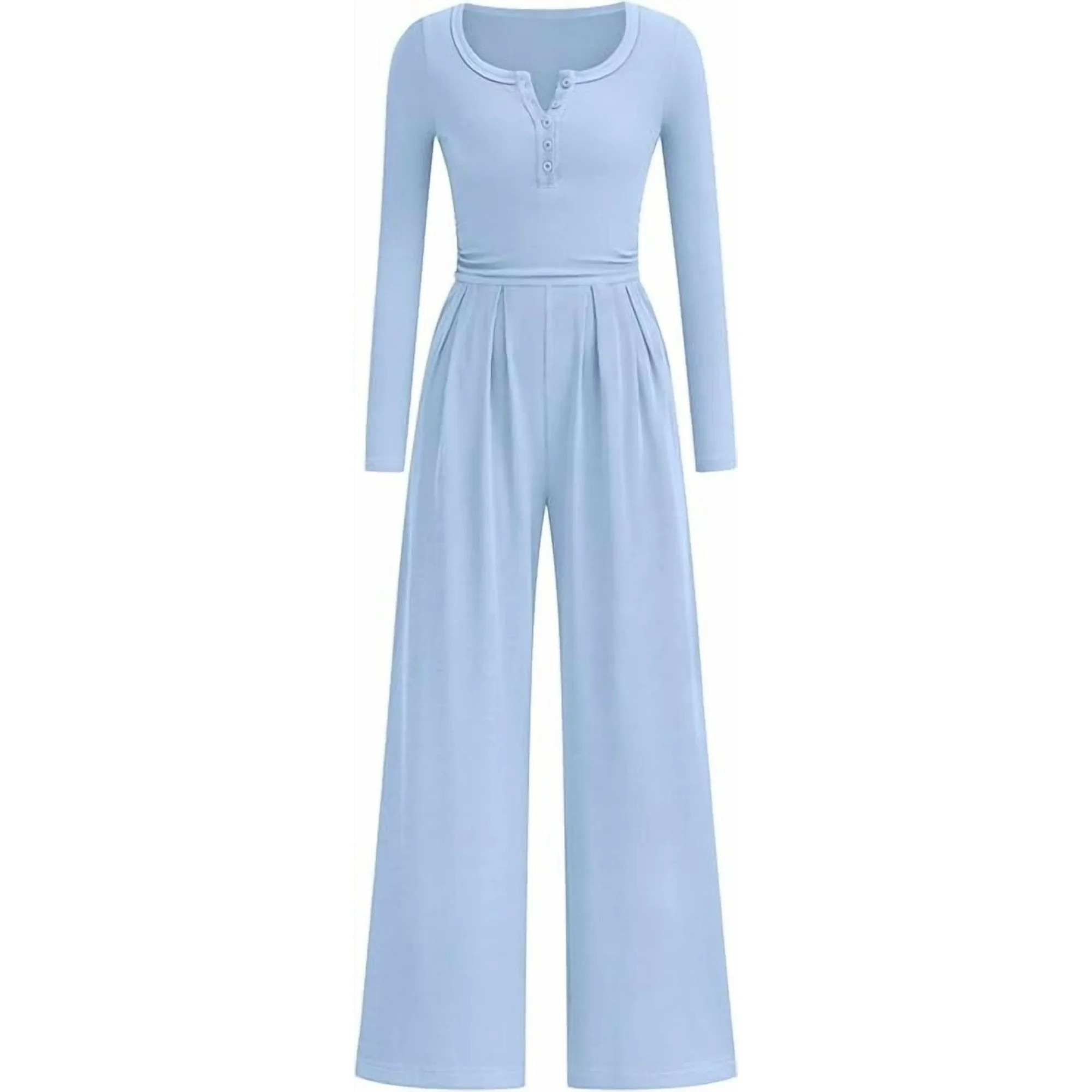 PRETTYGARDEN Jumpsuits for Women Dressy Casual Fall One Piece Outfits Long Sleeve Crew Neck Wide ... | Walmart (US)